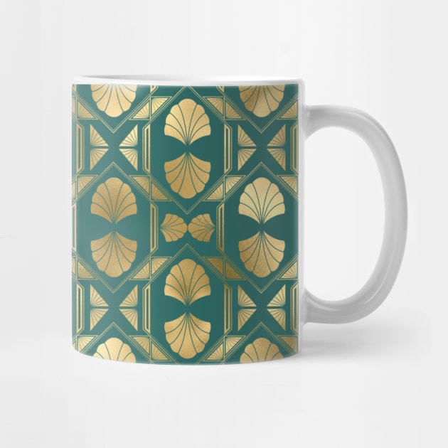 Teal and Gold Vintage Art Deco Scallop Shell Pattern by podartist